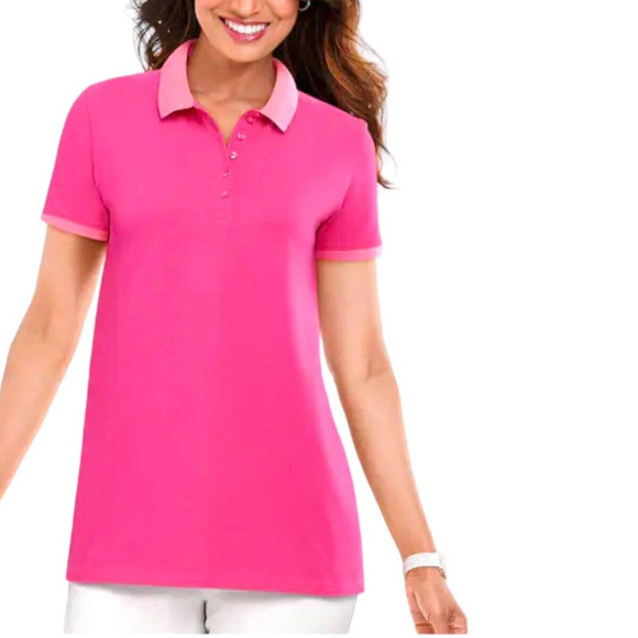 Monroe & Main Tops - Monroe & Main Contrast Collar Polo Pink Business Casual Short Sleeve Golf Top